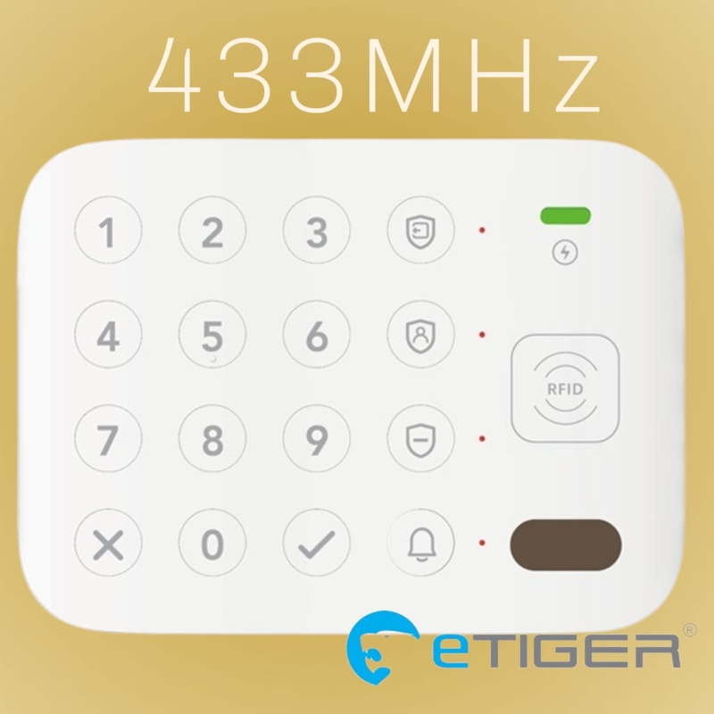 eTiger&reg; XKP300 eXtra keypad om het alarm in of uit te schakelen.